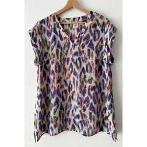 Cabi Plume Feather Print V-Neck Women's Blouse Top Size L Style #5027 Sheer